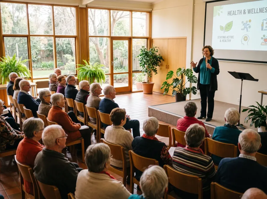 Vortrag vor Publikum bei einem Berliner Gesundheitstag